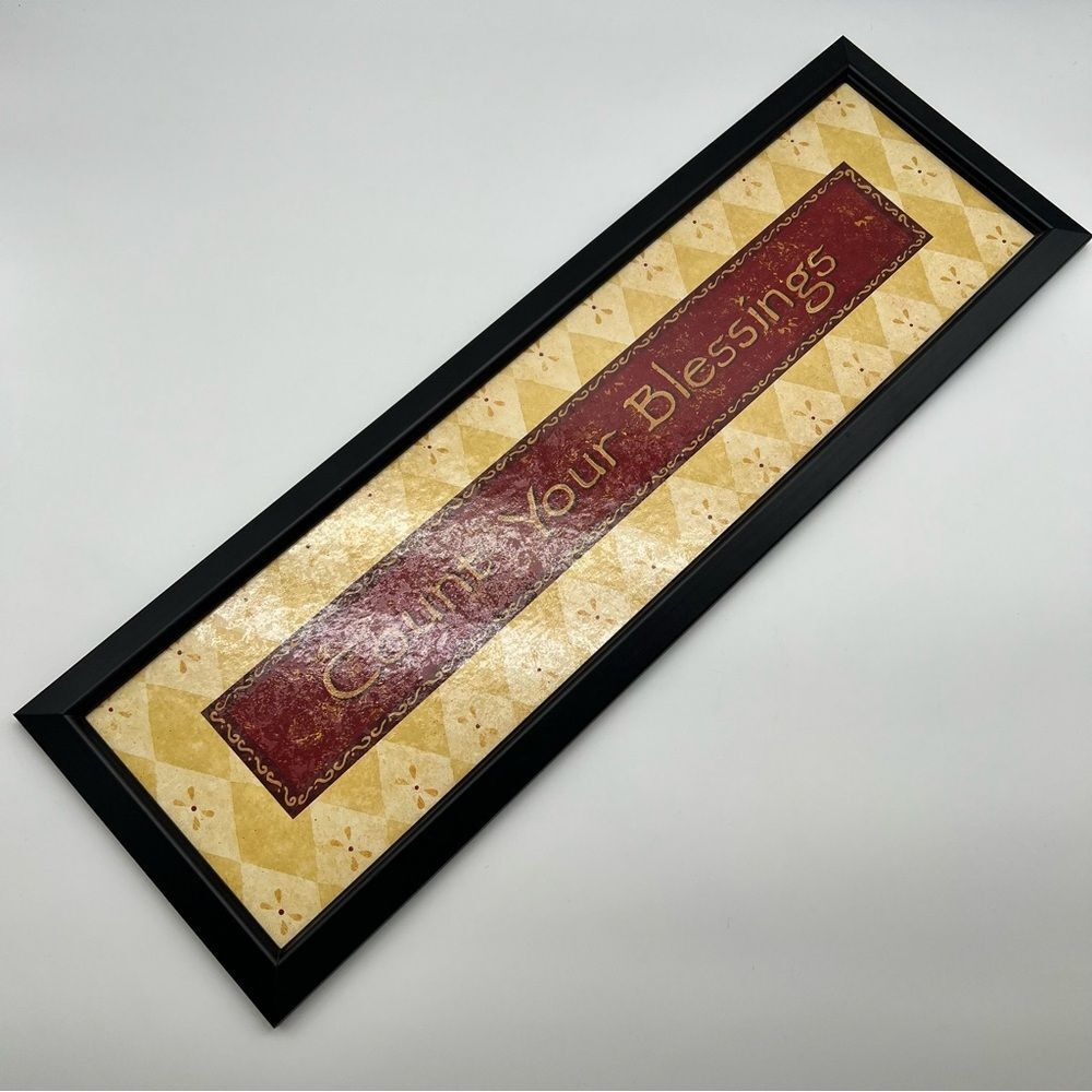 Home Interiors Wall Plaque w/"Count Your Blessings" in Red/Cream/Tan/Black Frame